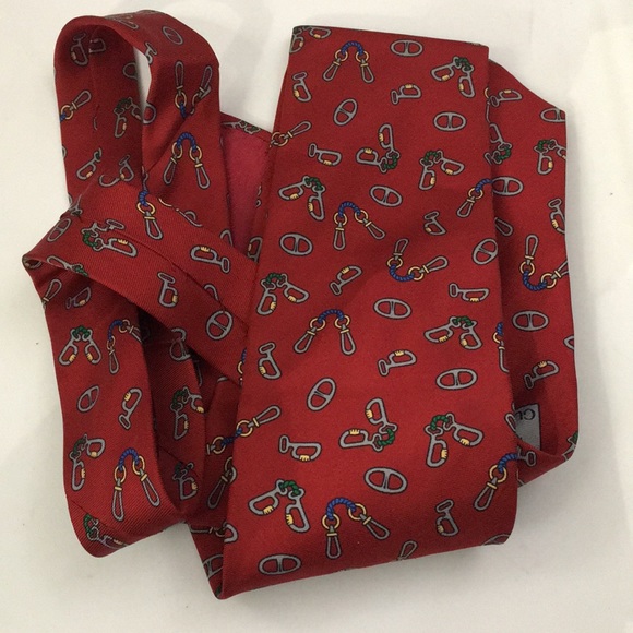 Gucci Dark Red Silk Horse Bit Print Tie - Picture 5 of 7